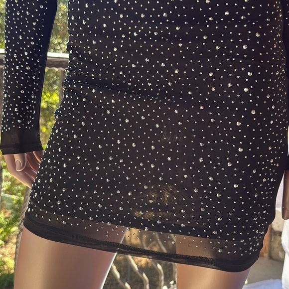 NWT Top Chic Brand bodycon mesh corset MINI dress padded bra BLACK silver M / L - Picture 5 of 10